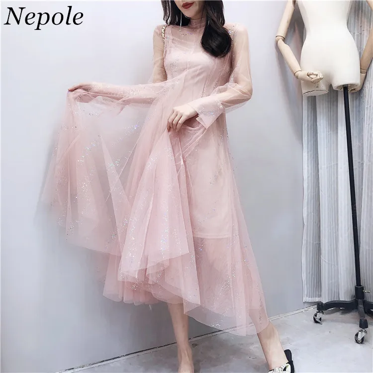 Neploe Draped Mesh Perspective Long Flare Sleeves Dress 2019 Spring Summer Runway Party Sweet Jupe Fashion Modis Vestido 69861
Neploe Draped Mesh Perspective Long Flare Sleeves Dress 2019 Spring Summer Runway Party Sweet Jupe Fashion Modis Vestido 69861