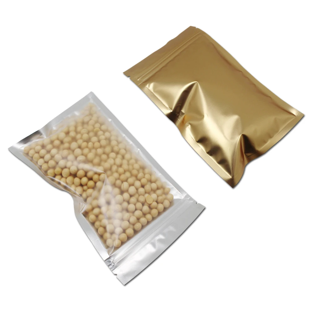 

600Pcs Reclosable Golden Ziplock Food Snack Storage Bag 8 Sizes Self Seal Ziplock Aluminium Foil Candy Cookie Package Bag