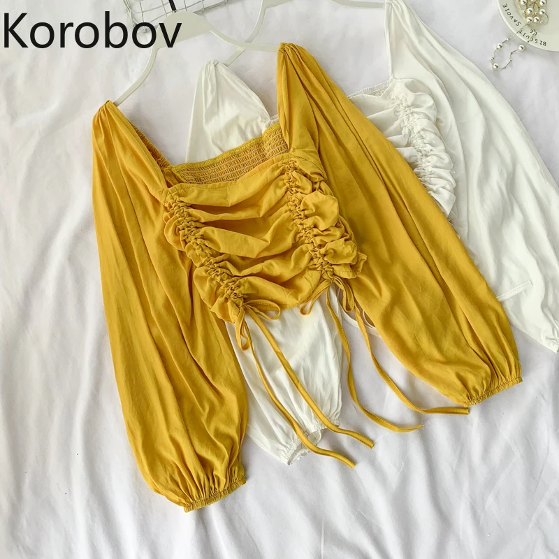 Korobov Korean Sweet Women Long Sleeve Shirts Elegant Drawstring Wrinkle Peter Pan Collar Blusas Solid Crop Blouse 78658
Korobov Korean Sweet Women Long Sleeve Shirts Elegant Drawstring Wrinkle Peter Pan Collar Blusas Solid Crop Blouse 78658