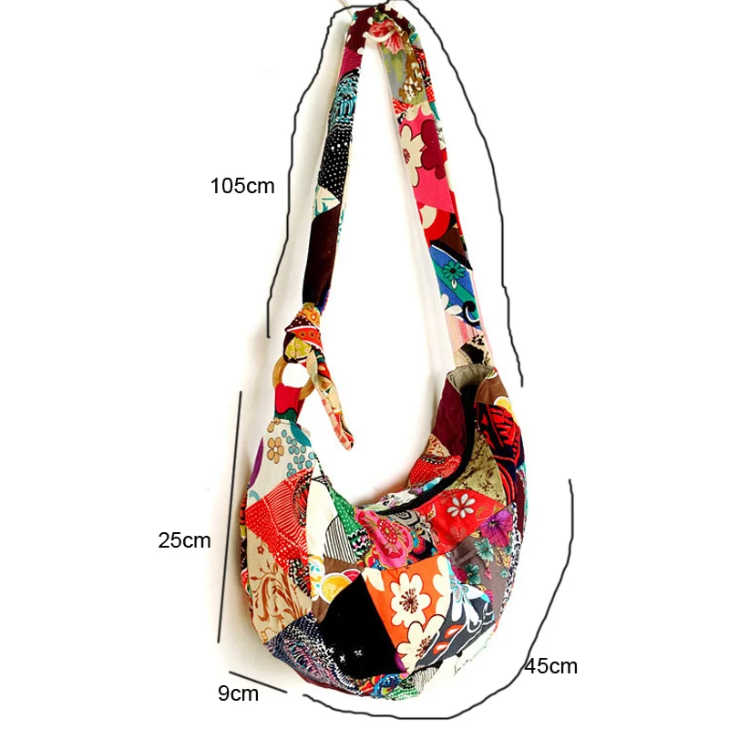 Beige 60s 70s Modern Classic Cotton Bag Hippie Bag Boho Hobo Bag Crossbody Bag Sling Bag Shoulder Bag Messenger Bag Rainbow Bag