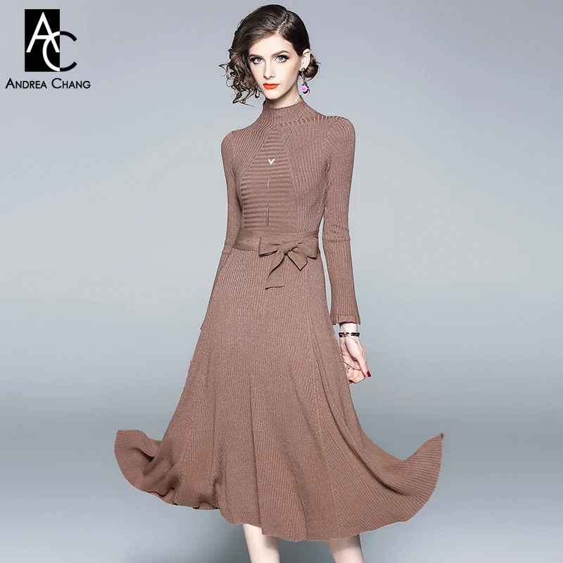 autumn winter woman dress turtleneck calf length dark gray brown knitted dress with sash belt fashion casual long elastic dress
autumn winter woman dress turtleneck calf length dark gray brown knitted dress with sash belt fashion casual long elastic dress