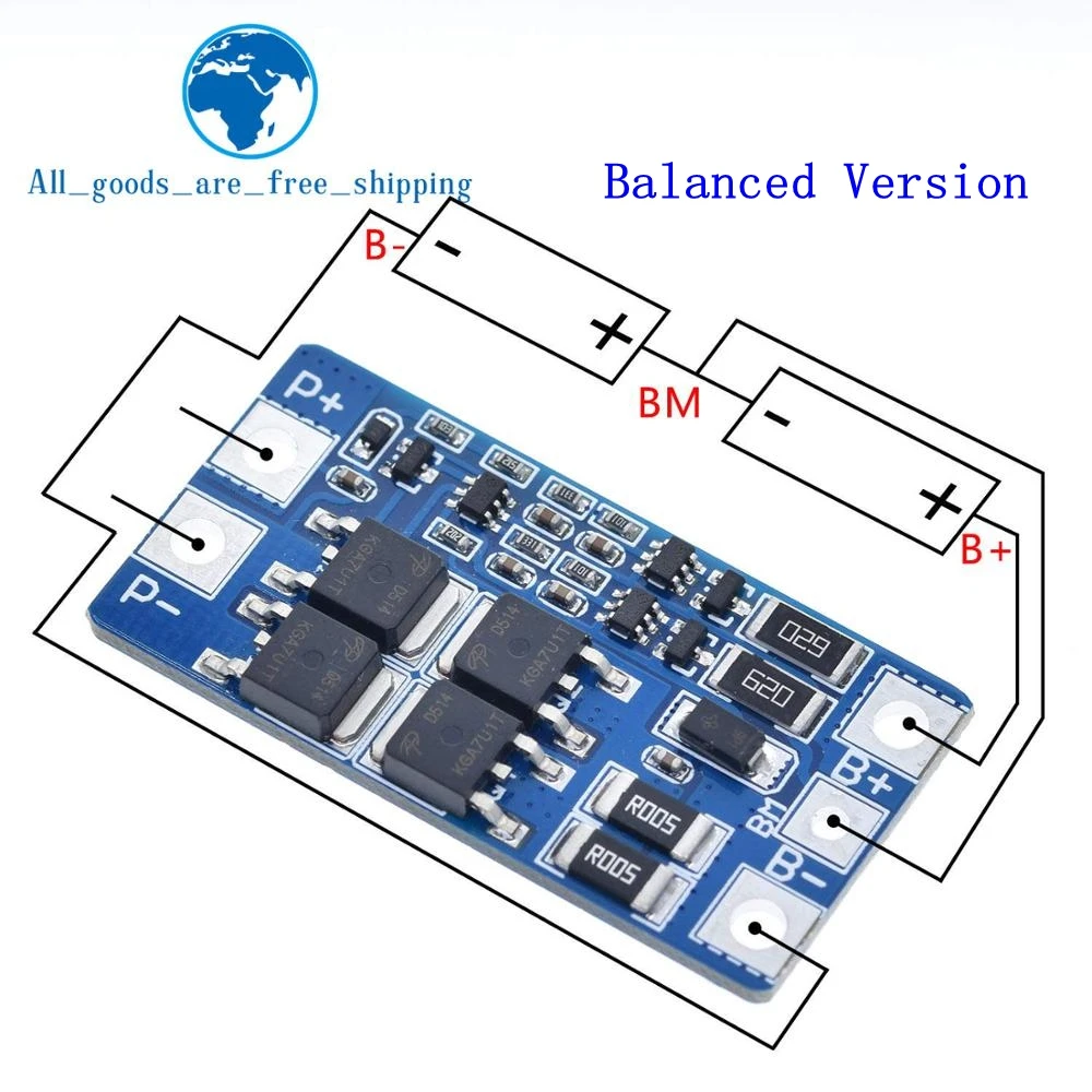 TZT 2S 10A 7.4V 18650 lithium battery protection board 8.4V balanced function/overcharged protection Good
TZT 2S 10A 7.4V 18650 lithium battery protection board 8.4V balanced function/overcharged protection Good