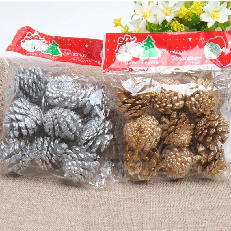 9Pcs DIY Christmas Gold Pine Cones Baubles Xmas Tree Decoration Ornament Decor