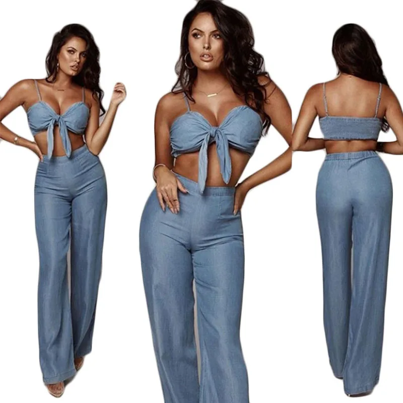2019 Summer New Casual Denim Sets For Women Solid Pleated Sexy Bow Strapless Top+Wide Leg Long Pants Fashion Two-piece Suit
2019 Summer New Casual Denim Sets For Women Solid Pleated Sexy Bow Strapless Top+Wide Leg Long Pants Fashion Two-piece Suit