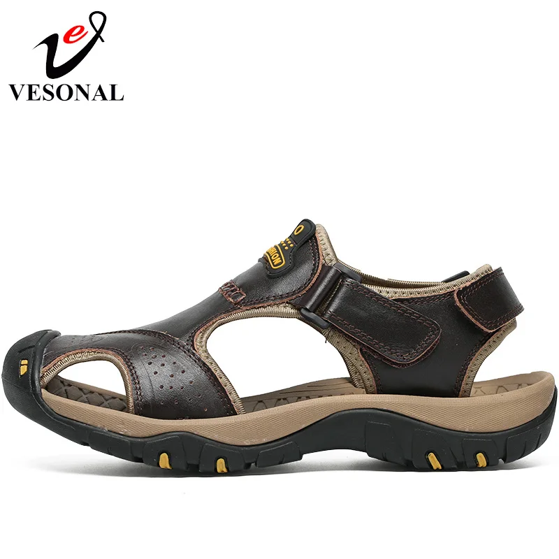 Марка VESONAL летние мягкие мужские сандалии из натуральной кожи обувь для мужчин