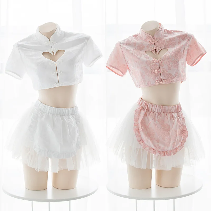 Sexy Lolita Girls 2Pcs Set Cheongsam Cosplay Women's Love Hollow Out Short Tops + Mesh Tutu Suit 2 Colors Lingerie Set
Sexy Lolita Girls 2Pcs Set Cheongsam Cosplay Women's Love Hollow Out Short Tops + Mesh Tutu Suit 2 Colors Lingerie Set