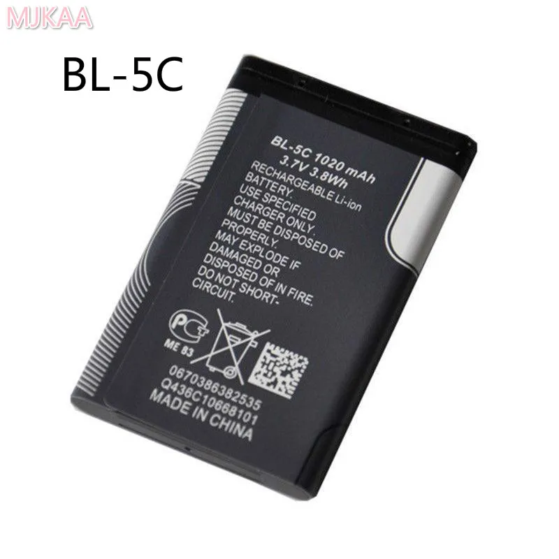 MJKAA 2PC BL-5C BL5C BL 5C Replacement Li-ion Lithium Battery 1020mAh Batteries for Nokia 1112 1208 1600 2610 2600 n70 n71
MJKAA 2PC BL-5C BL5C BL 5C Replacement Li-ion Lithium Battery 1020mAh Batteries for Nokia 1112 1208 1600 2610 2600 n70 n71