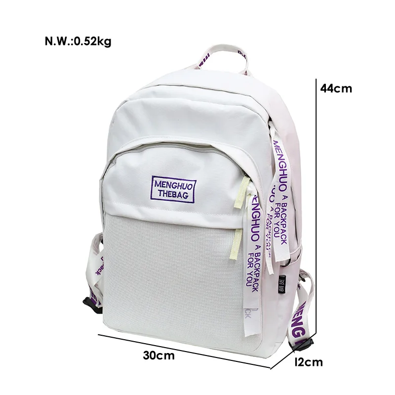 Menghuo Casual Unisex Boys Women Backpack Personality Letters Ribbons Backpack Mochila Big Students School Bag Girls Travel Bag (4)