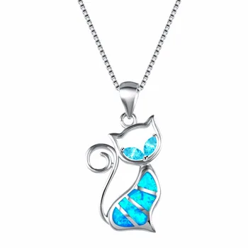 Women Fashion New Wedding Animal Necklaces 925 Sterling Silver Blue Fire Opal Cat Pendant Necklaces
Women Fashion New Wedding Animal Necklaces 925 Sterling Silver Blue Fire Opal Cat Pendant Necklaces