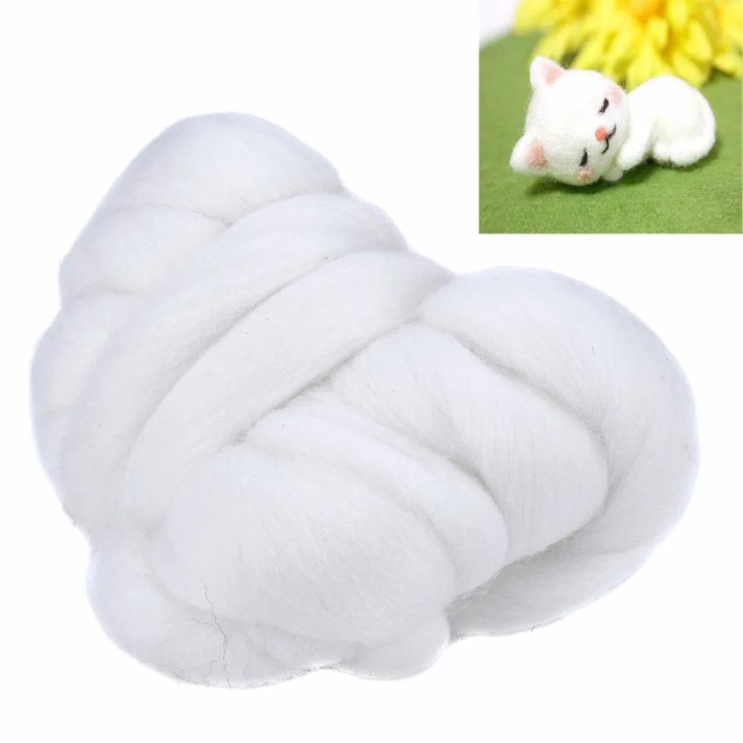 50g Soft White Merino Dyed Wool Tops Roving Wool Fibre For DIY Needle Felting Doll Needlework Spinning Sewing