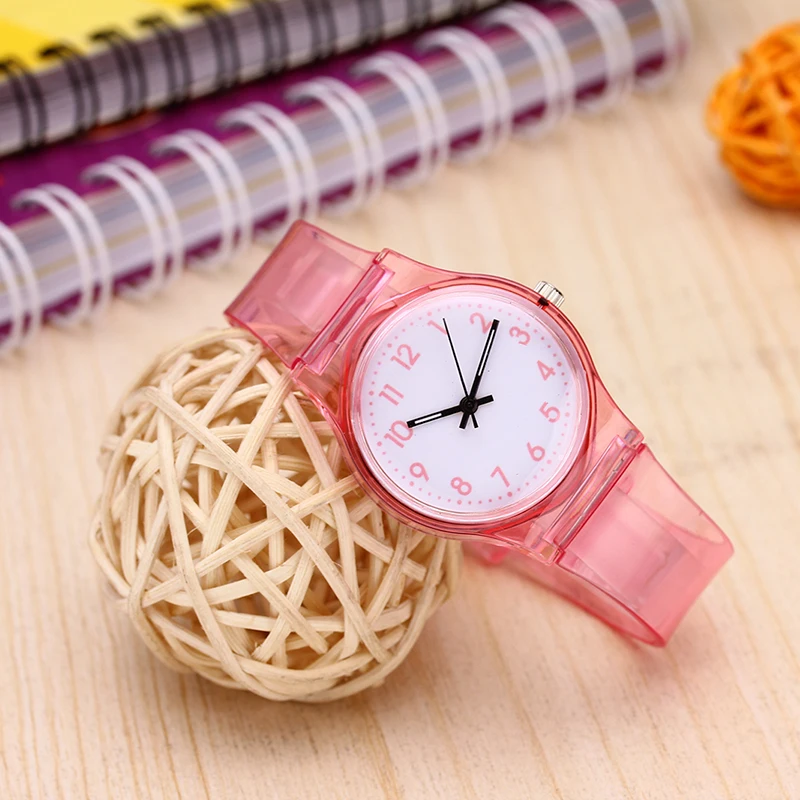 Часы Reloj Детские кварцевые простые прозрачные модные с силиконовым ремешком