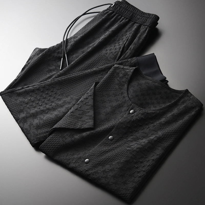 Minglu Summer Mens Sets (t-shirt+pants) Luxury Yarn-dyed Single Breasted Short Sleeve Man Sets Plus Size 4xl Slim Fit Mens Sets
Minglu Summer Mens Sets (t-shirt+pants) Luxury Yarn-dyed Single Breasted Short Sleeve Man Sets Plus Size 4xl Slim Fit Mens Sets