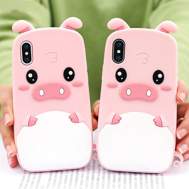New-Cute-cartoon-animal-Pink-pig-case-for-iphone-X-8-7-plus-fashion-soft-silicone