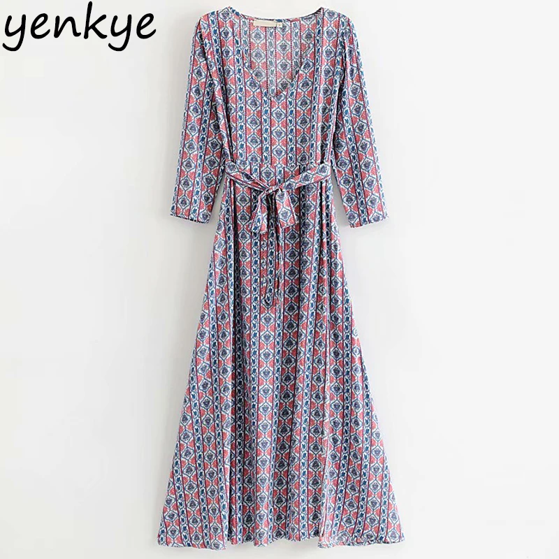 Sexy Slits Dress Women Vintage Geometric Print Summer Long Dress Lady Long Sleeve V Neck Sashes A-line Holiday Casual Dress
Sexy Slits Dress Women Vintage Geometric Print Summer Long Dress Lady Long Sleeve V Neck Sashes A-line Holiday Casual Dress