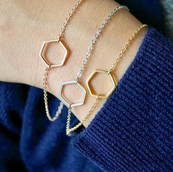 

Simple Hollow Line Hexagon Polygon Bracelet Cut Out Open Bracelets Geometric Wedding blessing lucky Jewelry for Women gift