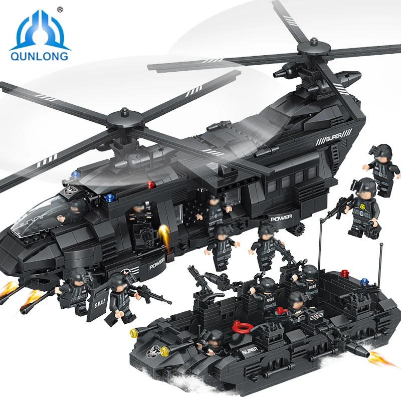 Qunlong 1351pcs Building Blocks Sets SWAT Team Transport Helicopter Compatible Legoed City Police Gift Toys for Children Kids
Qunlong 1351pcs Building Blocks Sets SWAT Team Transport Helicopter Compatible Legoed City Police Gift Toys for Children Kids