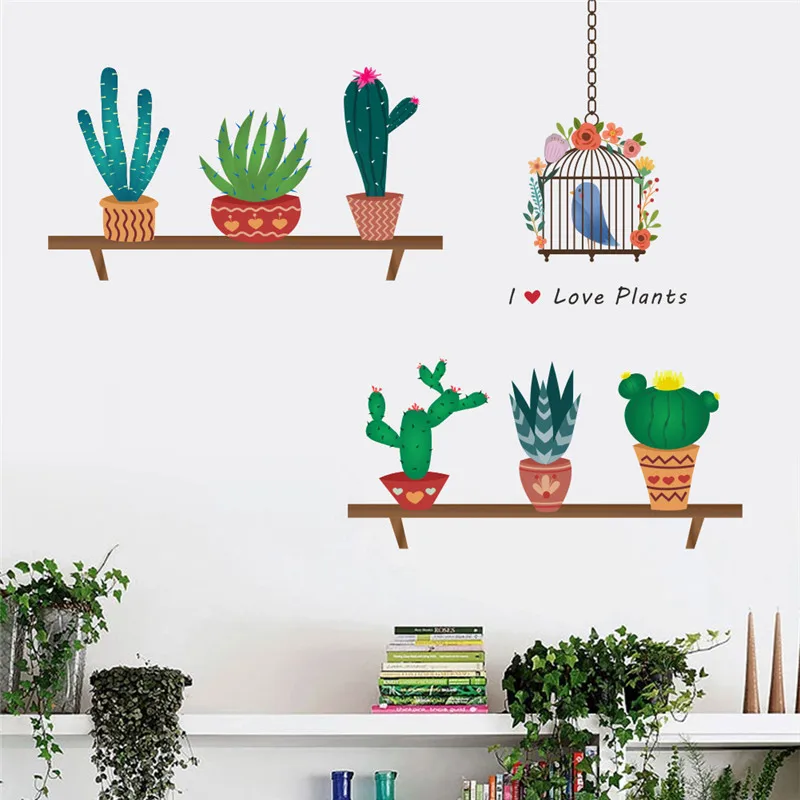 Cactus Pot Flower Plants Window Decal Wall Sticker Mural Bedroom Home Decor DIY