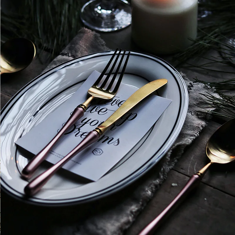 KINGLANG Japanese Metal Knife Fork Spoon Household Steak Cutlery Set Fork Rose Gold Dessert Spoon Tableware
KINGLANG Japanese Metal Knife Fork Spoon Household Steak Cutlery Set Fork Rose Gold Dessert Spoon Tableware