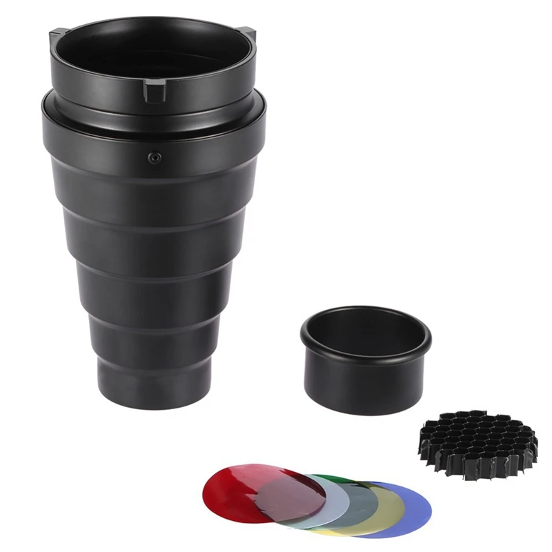 Aluminum Conical Snoot with Honeycomb Grid 5pcs Color Filter Kit for Bowens Mount Studio Strobe Monolight Photography Flash
Aluminum Conical Snoot with Honeycomb Grid 5pcs Color Filter Kit for Bowens Mount Studio Strobe Monolight Photography Flash