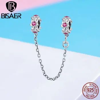 BISAER Real 925 Sterling Silver Daisy Flower Pink CZ Stopper Safety Chain Charms fit Bracelets DIY Jewelry Making EFC035
BISAER Real 925 Sterling Silver Daisy Flower Pink CZ Stopper Safety Chain Charms fit Bracelets DIY Jewelry Making EFC035