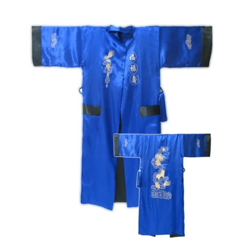 Spring Autumn Reversible Blue Black Chinese Men's Rayon Robe Two-Face Nightgown Embroidery Dragon Kimono Bath Gown One Size
Spring Autumn Reversible Blue Black Chinese Men's Rayon Robe Two-Face Nightgown Embroidery Dragon Kimono Bath Gown One Size