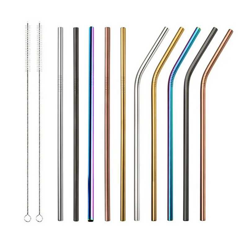 

Hoomall 1/2/4pcs Reusable Drinking Straw Barware Accessories Stainless Steel Straw With Cleaner Brush For Party Kitchen Tools