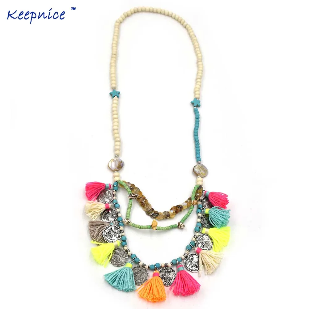 New Bohemia Boho Wooden Beaded Necklaces Tibet Antique Silver Coin Tassel Pendant Necklace Multi-Layer Statement Necklaces
New Bohemia Boho Wooden Beaded Necklaces Tibet Antique Silver Coin Tassel Pendant Necklace Multi-Layer Statement Necklaces