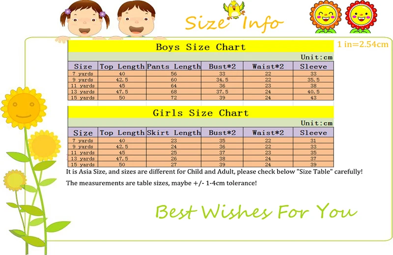 asian children's size chart