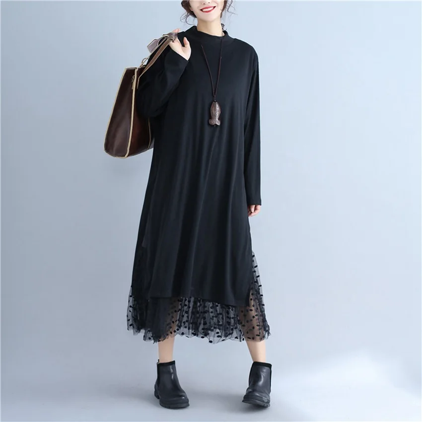 Mferlier Women Winter Lace Dress Patchwork Black Long Sleeve Dresses Elegant Vintage Autumn O Neck Loose Long Dress
Mferlier Women Winter Lace Dress Patchwork Black Long Sleeve Dresses Elegant Vintage Autumn O Neck Loose Long Dress