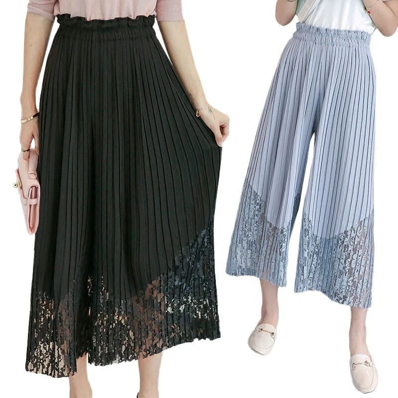 New Spring Summer Chiffon Spliced Lace Wide Leg Pants Women OL Pleated Chiffon Trousers Elegant High Waist Female Leggings Mw197
New Spring Summer Chiffon Spliced Lace Wide Leg Pants Women OL Pleated Chiffon Trousers Elegant High Waist Female Leggings Mw197