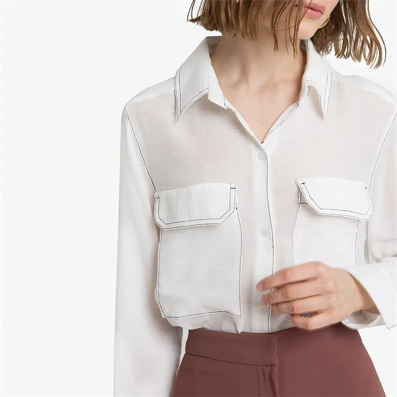 western style fashion slim contrast color transparent double pocket long sleeve SML XL XXL woman Casual shirt lady OL Blouses
western style fashion slim contrast color transparent double pocket long sleeve SML XL XXL woman Casual shirt lady OL Blouses