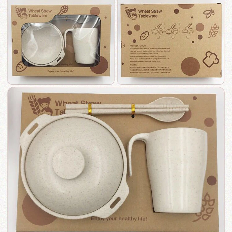 4pcs/Set Dinnerware Set Wheat Straw Children Three Lattice Tableware Set Tableware Dinnerware Food Container With Bow Cup 4pcs/Set Dinnerware Set Wheat Straw Children Three Lattice Tableware Set Tableware Dinnerware Food Container With Bow Cup