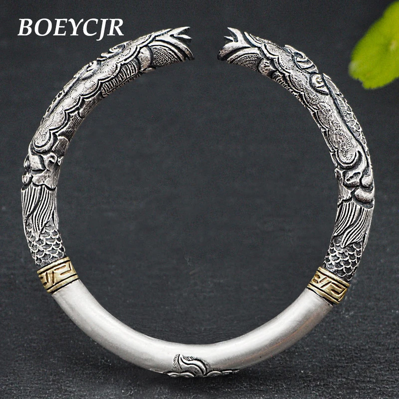 BOEYCJR S999 Sterling Silver Bangles&Bracelets Fine Retro Jewelry Handmade Dragon Totem Pattern Open Bangle for Woman
BOEYCJR S999 Sterling Silver Bangles&Bracelets Fine Retro Jewelry Handmade Dragon Totem Pattern Open Bangle for Woman
