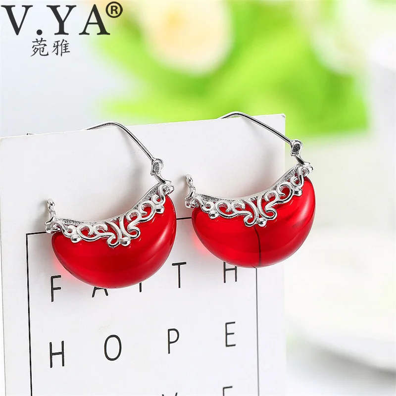 V.YA 925 Sterling Silver Drop Earrings for Women Moon Shape Earring Red Purple Natural Stone Jewelry Party Dangle Earrings
V.YA 925 Sterling Silver Drop Earrings for Women Moon Shape Earring Red Purple Natural Stone Jewelry Party Dangle Earrings