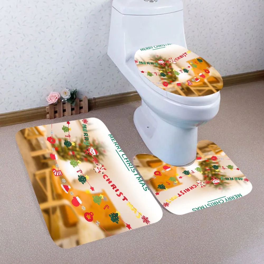 

Bathtub Rugs Santa Claus 3pcs bathroom mat set Merry Chrismas Happy Winter bath mats bathroom set antideslizante para alfombra