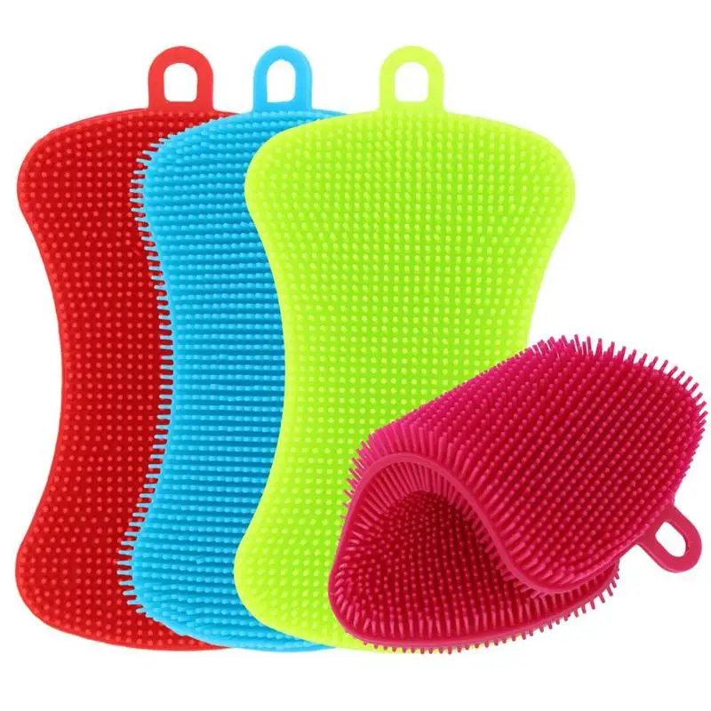 

1/3/4pcs Kitchen Cleaning Brush Silicone Dishwashing Brush Pot Pan Sponge Scrubber Fruit Vegetable Dish Washing Cleaning Brushes