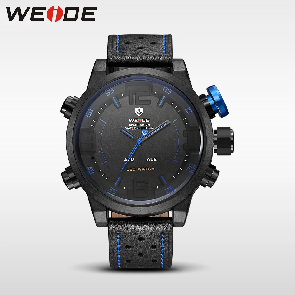 WEIDE Watch Men Sport Water Resist Black Leather Strap Over size LED Display Auto Date Quartz Wristwatches masculino clock army
WEIDE Watch Men Sport Water Resist Black Leather Strap Over size LED Display Auto Date Quartz Wristwatches masculino clock army