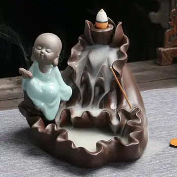 Ceramic Little Monk Backflow Incense Holder Elegant Flower Lotus Smoke Waterfall Backflow Incense Burner Retro Buddha Home Decro 
Ceramic Little Monk Backflow Incense Holder Elegant Flower Lotus Smoke Waterfall Backflow Incense Burner Retro Buddha Home Decro