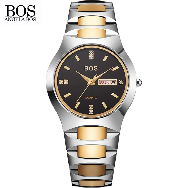 

ANGELA BOS Brand Luxury Tungsten Steel Women Watches Rhinestones Waterproof Sapphire Date Quartz Watch Calendar Man Wristwatches