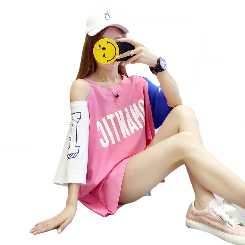 Fashion Contrast Color Short Sleeve Women's Tees 2019 Summer Korean Harajuku Loose Patchwork Off-the-shoulder Kawaii Women's Top
Fashion Contrast Color Short Sleeve Women's Tees 2019 Summer Korean Harajuku Loose Patchwork Off-the-shoulder Kawaii Women's Top