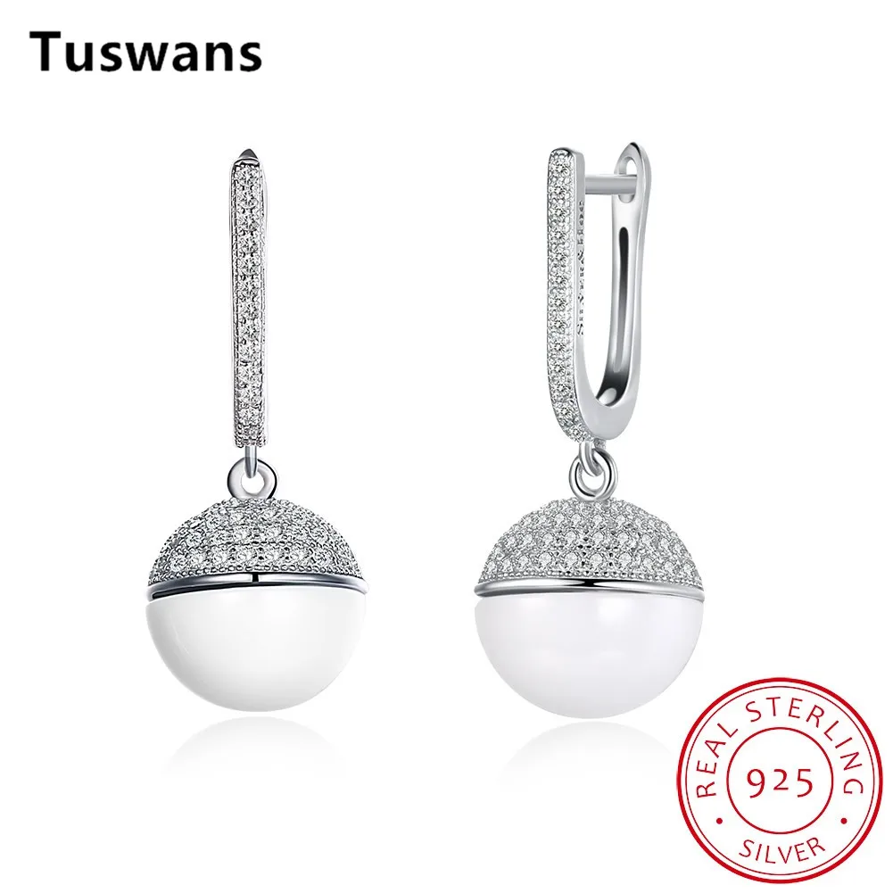 Fashion Trendy 100% 925 Sterling Silver Earrings Half White Ceramic and Half Zircon Ball Pendant Earrings Fine Jewelry Gifts
Fashion Trendy 100% 925 Sterling Silver Earrings Half White Ceramic and Half Zircon Ball Pendant Earrings Fine Jewelry Gifts