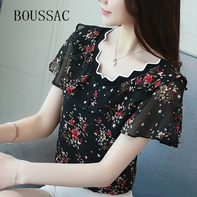 Blouses 2018 Fashion Women Sweet Ruffles Loose Floral Shirts Short Sleeve Blouse European Style Flower Print Ladies Tops Blusas
Blouses 2018 Fashion Women Sweet Ruffles Loose Floral Shirts Short Sleeve Blouse European Style Flower Print Ladies Tops Blusas