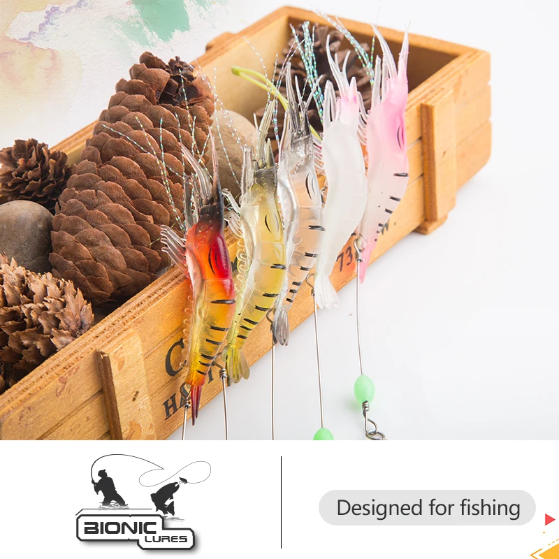 DONQL Soft Shrimp Fishing Lure 9cm5.6g Artificial Bait With Stainless Steel Wire Sharp Hooks Night Luminous Simulation Shrimp (8)