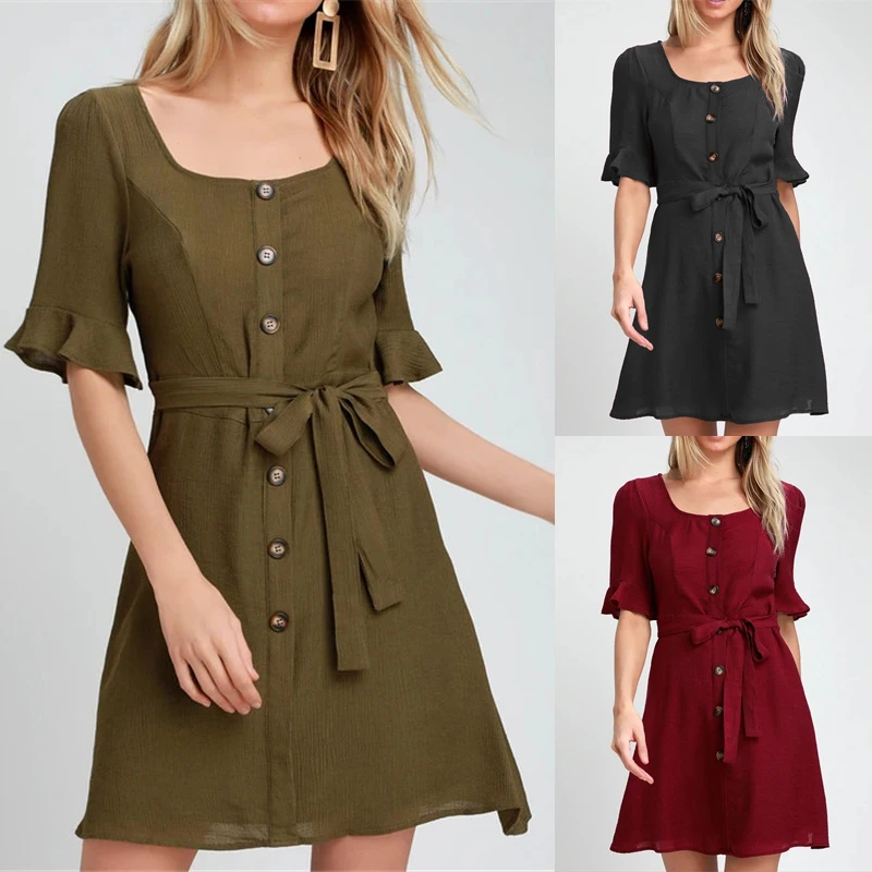 Solid square collar with high waist, five-point sleeve chiffon dress for lady girls
Solid square collar with high waist, five-point sleeve chiffon dress for lady girls