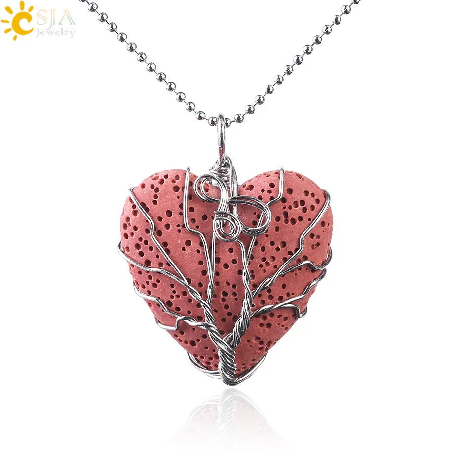 CSJA Natural Lava Stone Necklace Volcanic Rock Heart Shape Wire Wrapped Tree of Life Pendant Necklaces Valentine's Day Gift F471
CSJA Natural Lava Stone Necklace Volcanic Rock Heart Shape Wire Wrapped Tree of Life Pendant Necklaces Valentine's Day Gift F471