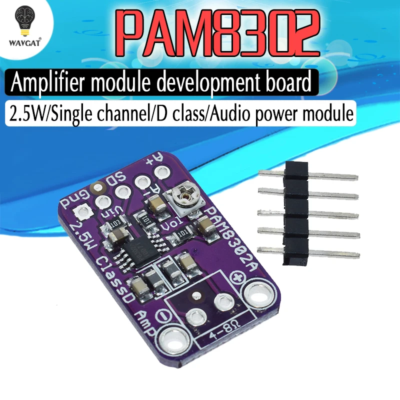 PAM8302A CJMCU-832 PAM8302 2.5W single channel Class D Audio power amplifier module development board
PAM8302A CJMCU-832 PAM8302 2.5W single channel Class D Audio power amplifier module development board