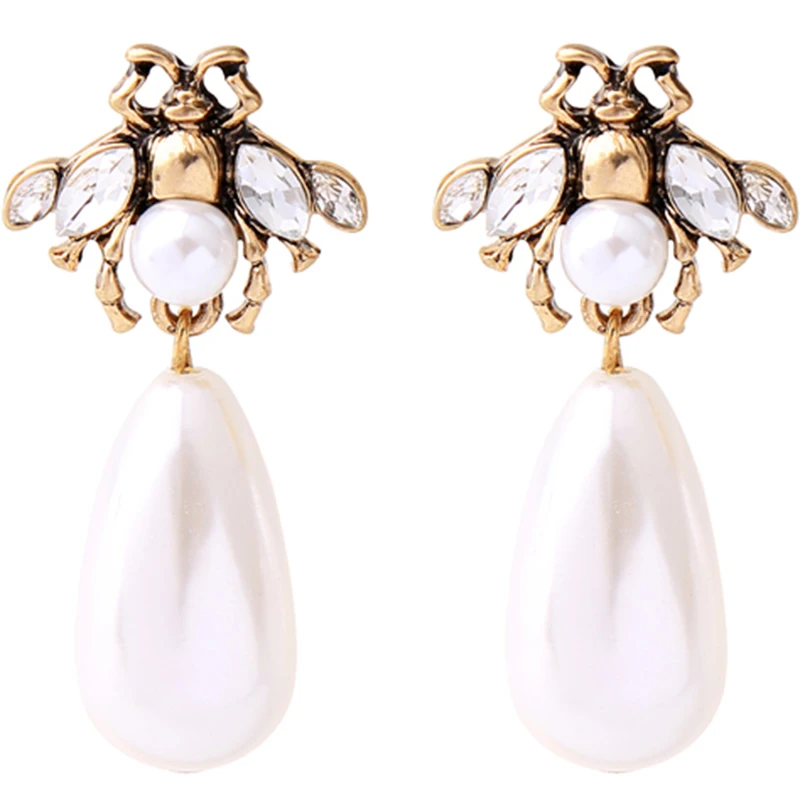 New European and American vintage style jewelry insect crystal pearl pendant earrings
New European and American vintage style jewelry insect crystal pearl pendant earrings