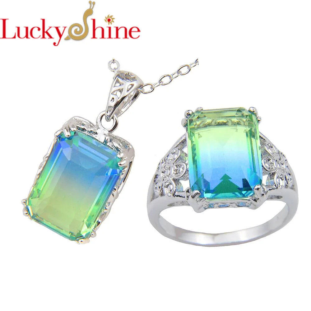luckyshine Fashion Gradient BI-COLORED Tourmaline Square Crystal Zircon Silver Women Engagement Gift Pendant Necklace Rings
luckyshine Fashion Gradient BI-COLORED Tourmaline Square Crystal Zircon Silver Women Engagement Gift Pendant Necklace Rings