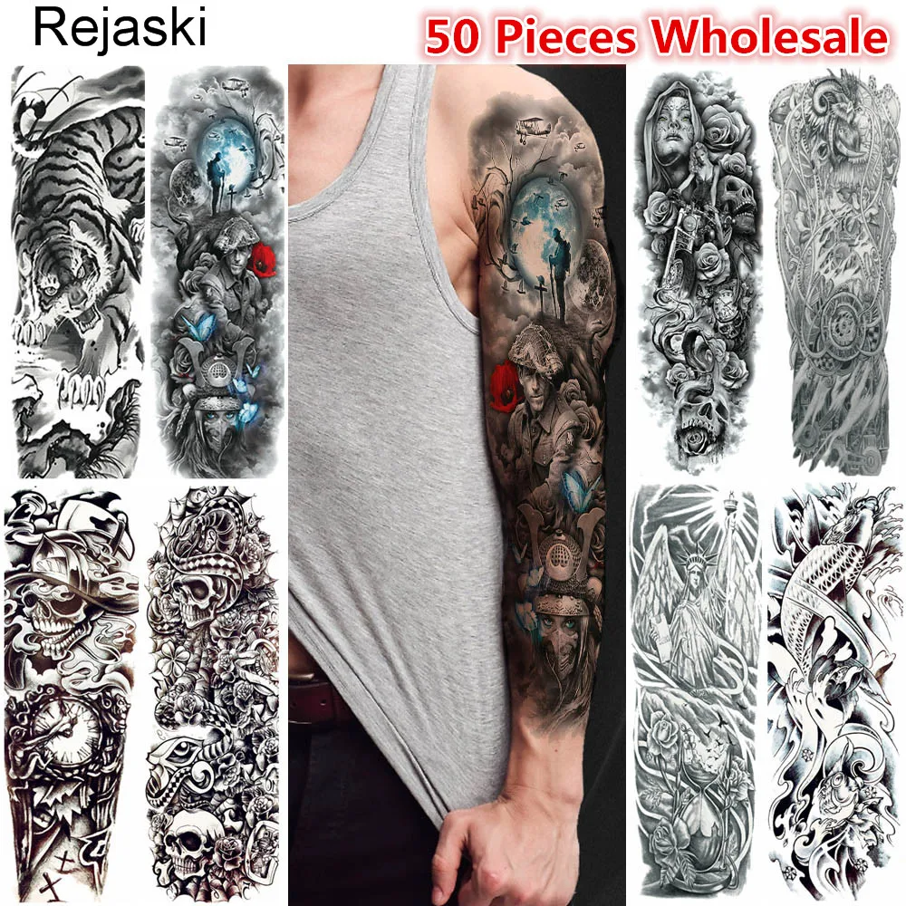 Rejaski 50 Pieces Wholesale Full Arm Temporary Tattoo Sketch Skull Warrior Tatoo Long Leg Body Art Men Women Fake Tattoo Sticker
Rejaski 50 Pieces Wholesale Full Arm Temporary Tattoo Sketch Skull Warrior Tatoo Long Leg Body Art Men Women Fake Tattoo Sticker