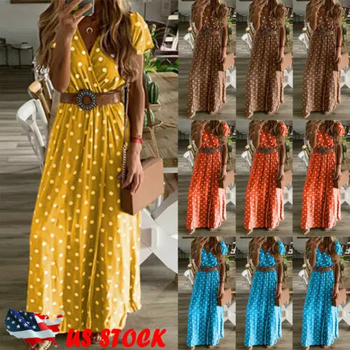 Boho Womens Summer Maxi Long Dress V-neck Beach Evening Party Polka Dot Sundress
Boho Womens Summer Maxi Long Dress V-neck Beach Evening Party Polka Dot Sundress